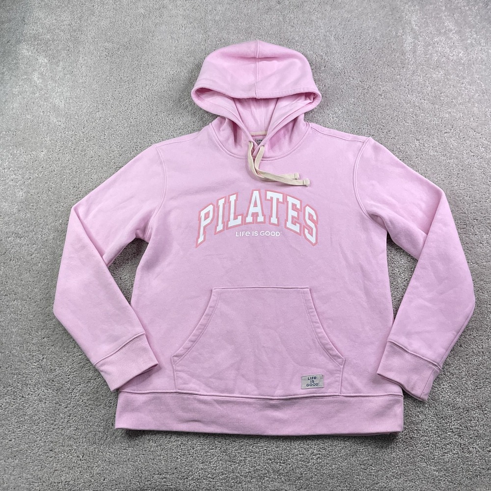 Life is Good Hoodie Womens Medium Pink Pilates Logo Sweatshirt Yoga Gym Training